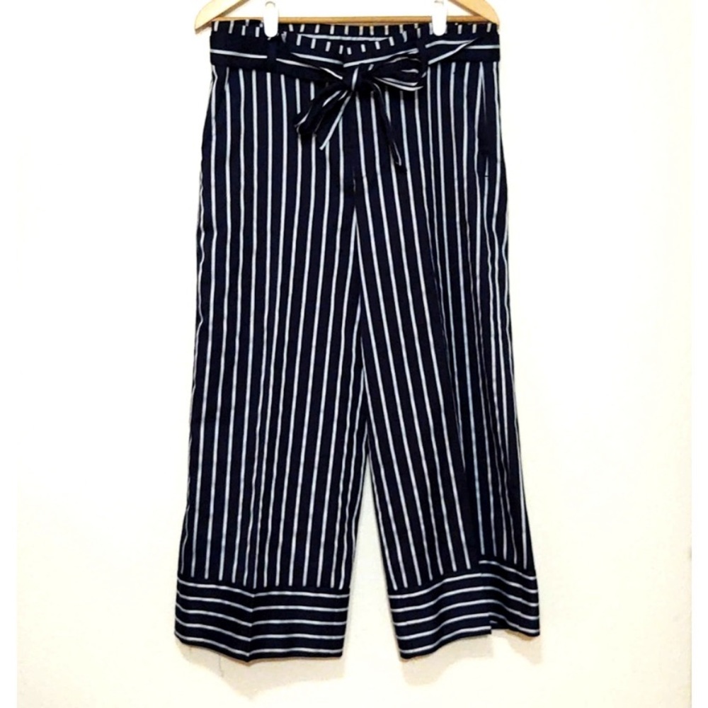 Banana Republic Navy and White Striped Wide Leg Pants